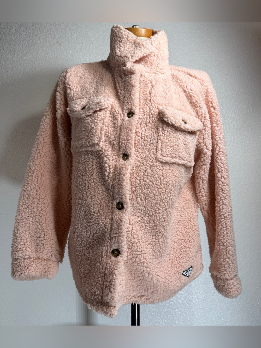 Roxy Girl Girls Pink Faux Fur Shirt Jacket Button Pockets L Women XS